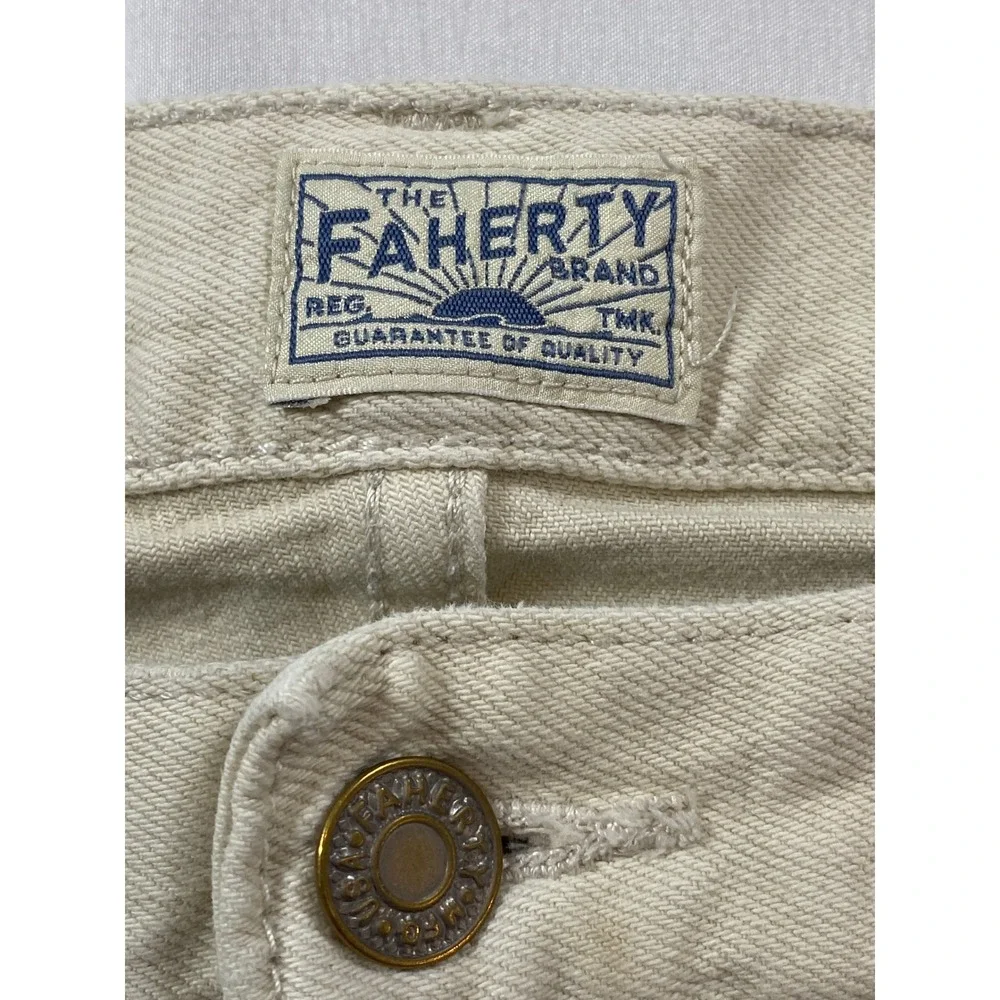 Faherty Brand Mens Feel Good Denim Organic Cotton Straight Leg Jeans Cream 32x32